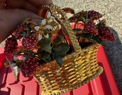 Gorham Jane Hutcheson Brass Basket Fleurs des Siecles Enamel Strawberries