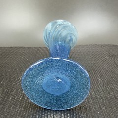 Hand Blown Blue Trumpet Art Glass Vase Vessel With Air Bubbles Glass Bud Vase