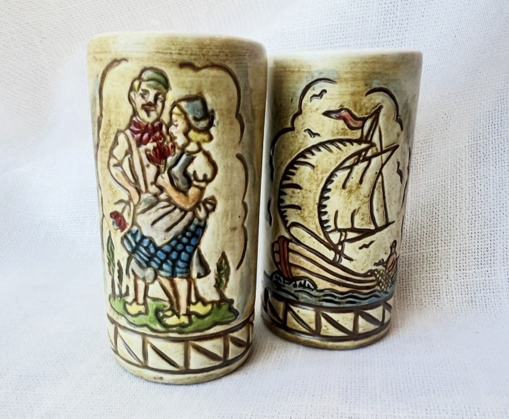 Vintage Dutch Folk Art Ceramic Cups –Ceramarte Brazil for Genin Trudeau Set Of 2