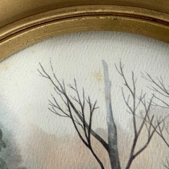Vintage HOMCO Gold Toned Oval Frames Pair Countryside Themed Prints MADE IN USA