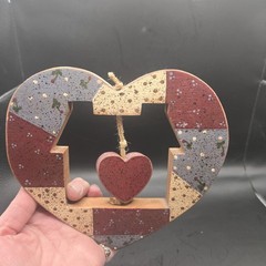 Lot Of 2 Cottagecore Farmhouse Wooden “Home” Handmade Wall Decor Patchwork Heart