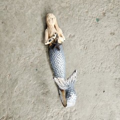 Mermaid Rustic Cast Antique Single Hook Storage Wall Hook 8″ Blue Nautical Rare