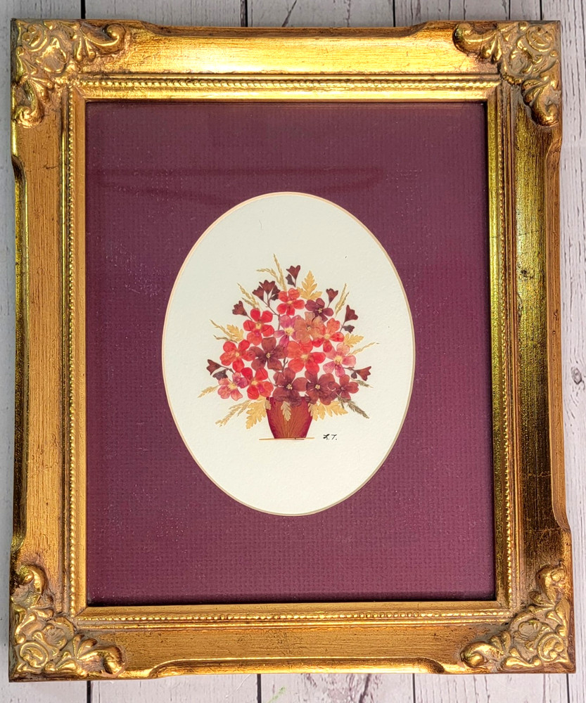 Gold Toned Wood Frame Press Flowers Gallery Wall Signed Louise Toluemke Kansas