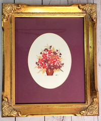 Gold Toned Wood Frame Press Flowers Gallery Wall Signed Louise Toluemke Kansas
