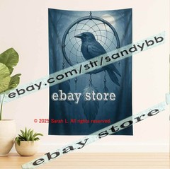 Raven Dreamcatcher Tapestry 3D relief look Wall Art mystic bird 39X59 in