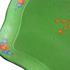 Hand Painted Floral Tray Apple Green Retro Cottage Paper Mache Vintage