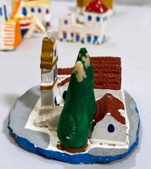 Ceramic Mini Greek Village (8) Houses Church Boat Handmade Hand-Painted