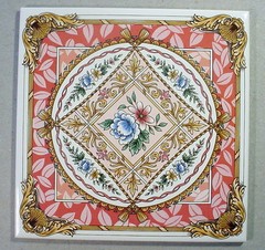 Victorian Floral Decorative Tile Made Brazil 6 x 6 Porcelain Tassel Roping NOS