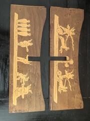 Vtg Marquetry Inlay Wooden Stand Greco Roman Mythology Art Display Base Cherub