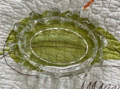 Vintage Avon, Oval,Clear Crystal Glass Dish, Heavy Glass, Jagged Edge, 5″ Long!