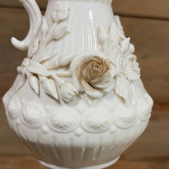 Belleek Aberdeen Porcelain VintageAppliqué Pitcher 7.5”Ivory Ireland REG NO 0857