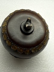 Rare Antique(?) Wood-Like Apple Decor w/Metal Brass Tone Accents