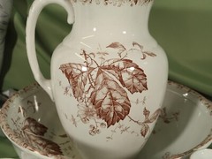 ALBION BLOSSOM Chamber Set,5 piece Pitcher and Bowl set England,Brown and white