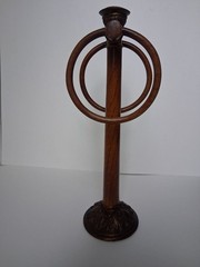 Vintage Wooden Display Stand with Double Rings — Ornate Base, 14” Tall