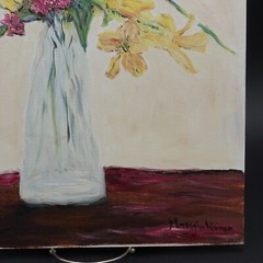 Lilies Amateur Still Life Floral Oil Painting Unframed Signed Margie Norman 2017