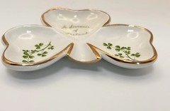 Arklow Shamrock Three Leaf Trinket Dish Tray Gold Trim Made in Ireland