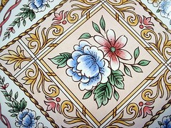 Victorian Floral Decorative Tile Made Brazil 6 x 6 Porcelain Tassel Roping NOS