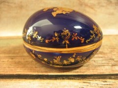 Limoges Porcelain Castel Egg Trinket Dish Colbalt Blue Gold France