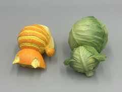 Set of 2 Enesco Home Grown Orange Tabby Cat & Green Cabbage Pig Figurines No Box
