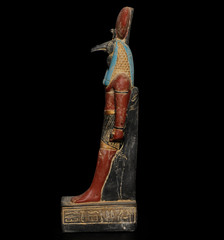 Ancient Egyptian Antiques Ra Falcon God Statue Black Stone Solar Disc Figure BC