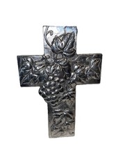 Beautiful Cast Aluminum 9 Inch Hanging Wall Cross Grapes Motif Fun