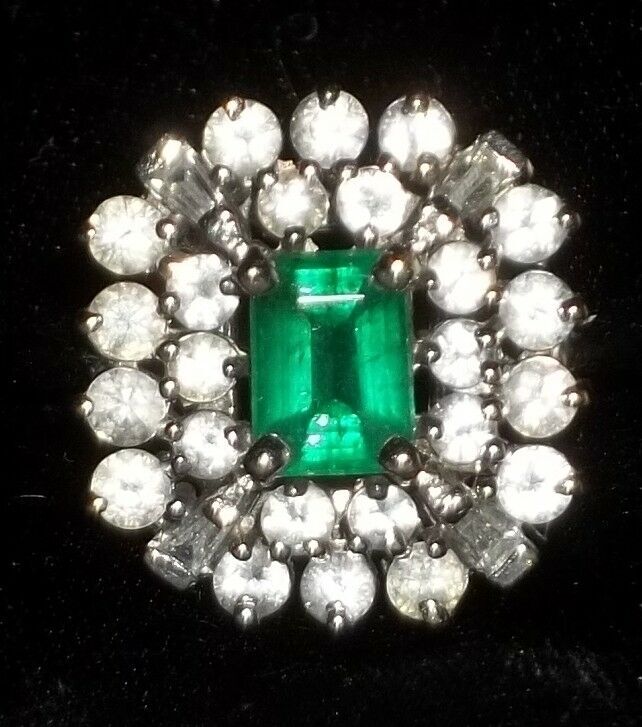 $5900 14K WHT GOLD Ring EMERALD 4 DIAMOND 24 WHT SAPPH SZ 6.5 FRANKLIN MINT