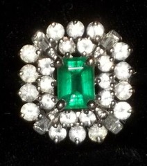 $5900 14K WHT GOLD Ring EMERALD 4 DIAMOND 24 WHT SAPPH SZ 6.5 FRANKLIN MINT
