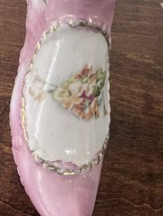2 Antique 1868 Porcelain Slippers Victorian Edwardian Gold Trim Hand Painted PJF