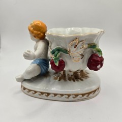 VTG Porcelain Centerpiece Bowl Cherub Occupied Japan Hand Painted Gold Trim