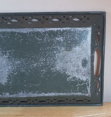 VTG MCM Pierced Metal Toleware Tole Serving Tray Handpainted Fish and Lures VGUC
