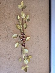 Vintage Homco Copper Brass Rose Ribbon Hanging Wall Art Swag 27” MCM Decor USA