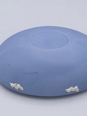 Wedgewood Blue Jasperware Egg Trinket Box Cherub With Floral Garland
