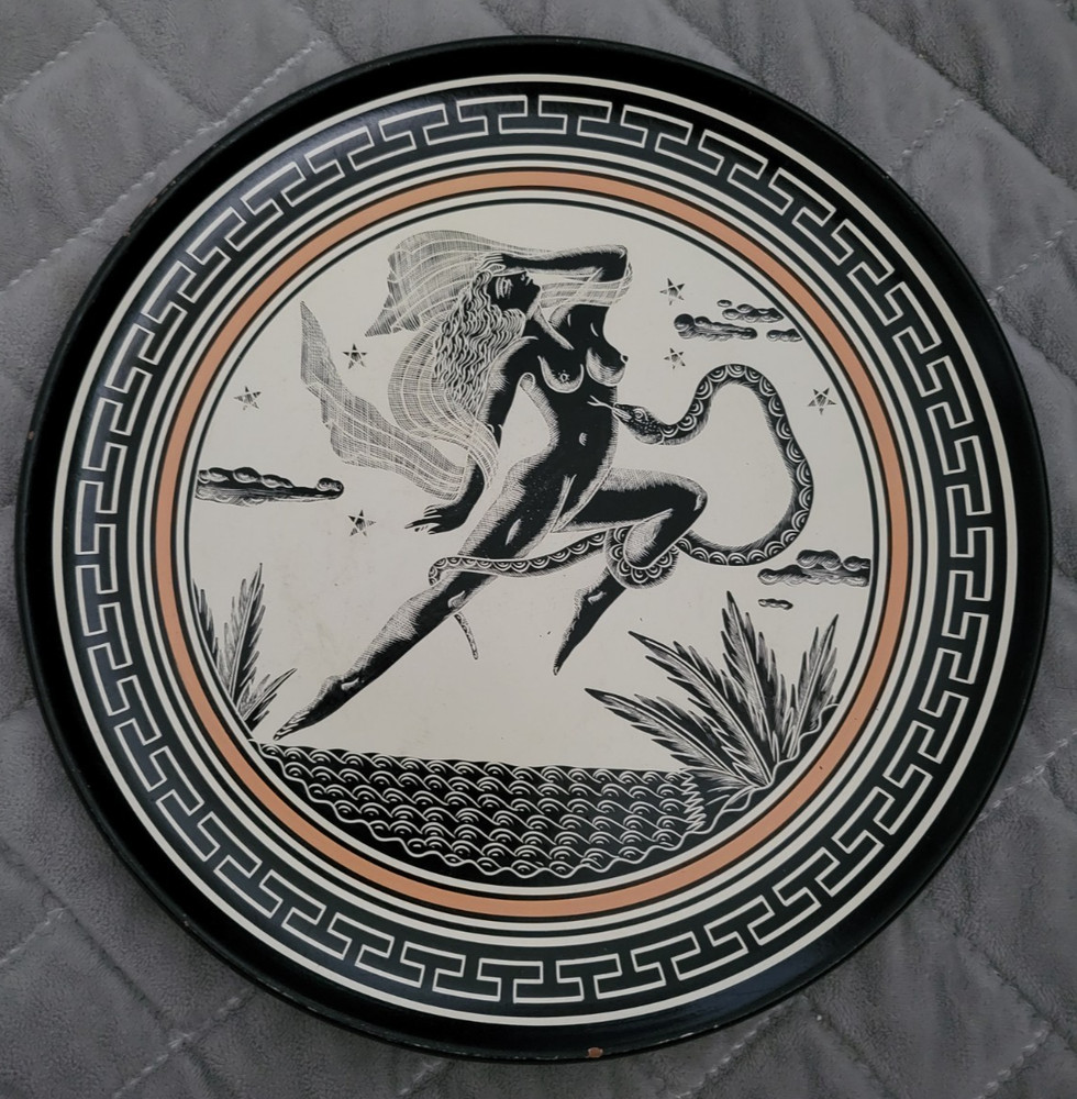 Goddess APHRODITE SNAKE Panellinios PA AGORA Wall Hanging Plate Made Greece 8″
