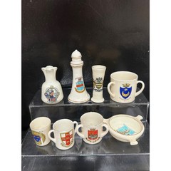 Vintage British Heraldic Crest China Miniature Souvenir 8pc Skegness Portsmouth