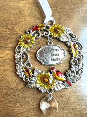 Ganz Ornament w/Sunflowers Bird & Leaves “Full Plates Full House Full Hearts”