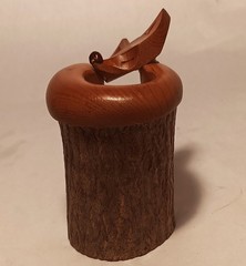 MCM FOX vtg cabin wood carved toothpick holder sculpture natural tree log art
