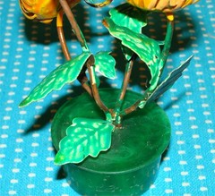 2 Unusual Vtg Enameled Metal Orange Flower Sculptures 6” Arrangement Closed