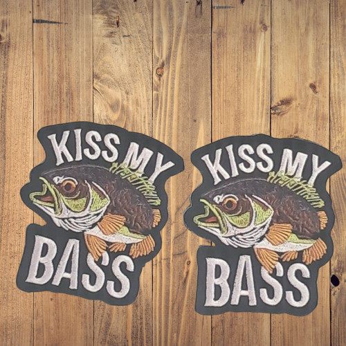 Kiss My Bass Fishing Patch Set of 2 Embroidered Iron On Funny Novelty Angler