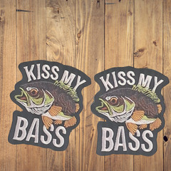 Kiss My Bass Fishing Patch Set of 2 Embroidered Iron On Funny Novelty Angler