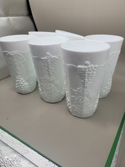(6)RETRO VINTAGE INDIANA GLASS COLONY HARVEST MILK GLASS EMBOSSED COLLECTABLE
