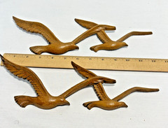 4 VTG HOMCO Home Interiors Seagulls 1981 Faux Wood Wall Art Plaques Flying Bird