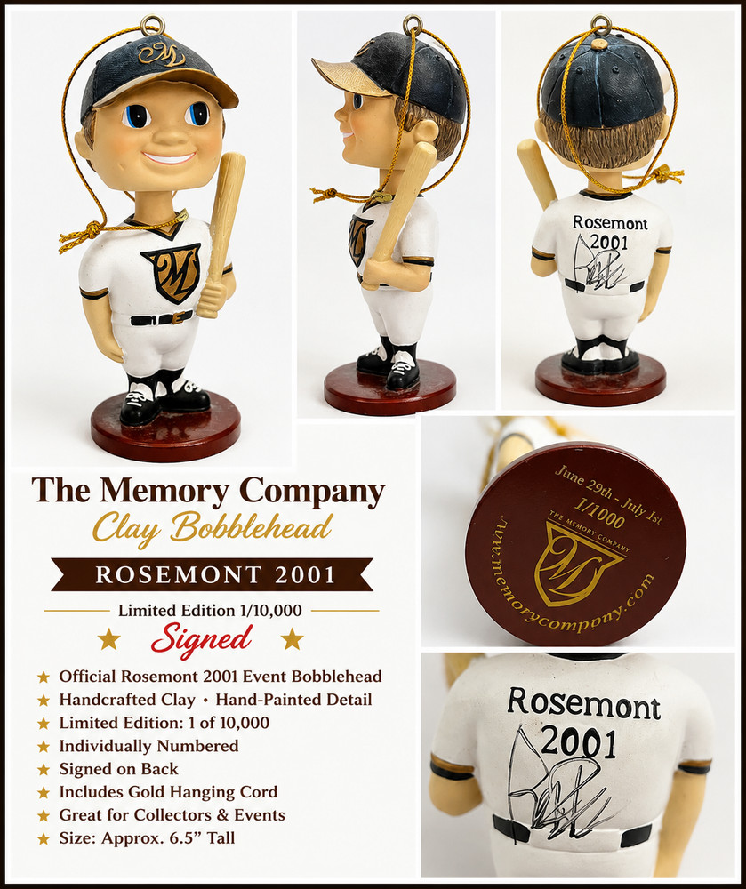 Signed Rosemont 2001 Baseball Bobblehead Ornament~The Memory Co. ~ LE ~ Signed