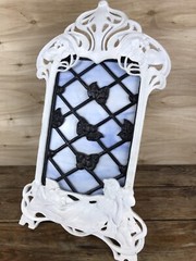 Vintage ART NOUVEAU HEAVY Figural Painted Cast Iron Easel Stained Glass Panel