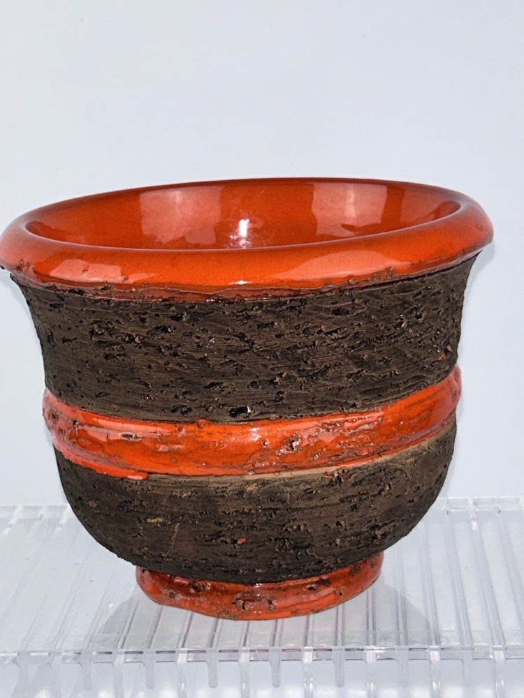 Fat Lava Drip Glaze Pottery Vase Italy MCM Orange Black 5″ x 6″ Bitossi Style