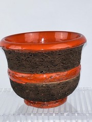 Fat Lava Drip Glaze Pottery Vase Italy MCM Orange Black 5″ x 6″ Bitossi Style