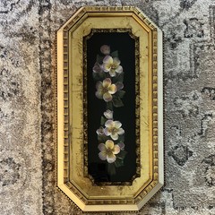 Ornate Gold Framed Floral Relief Decorative Wall Art Black Purple Yellow Green