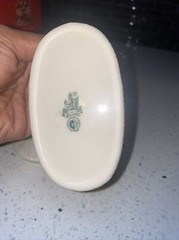 VTG Belleek Pottery Ireland Trinket Box w/Lid Basket Weave with Green Shamrocks