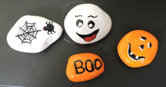Hand Painted Rock Art Halloween Rocks Pumpkin, Ghost, Boo, & Spider Web