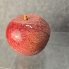 Vintage Polished Red Apple Marble Stone Fruit w/ Wood Stem
