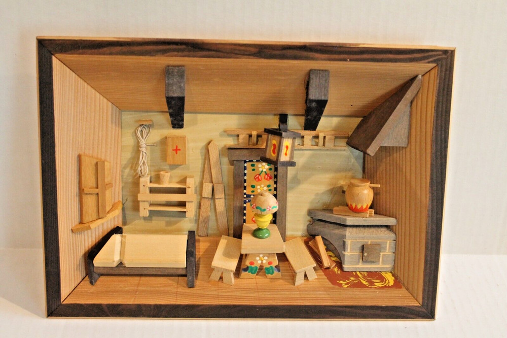 Vintage Wooden 3-D Diorama Kitchen Room Scene Picture Box Made in Germany